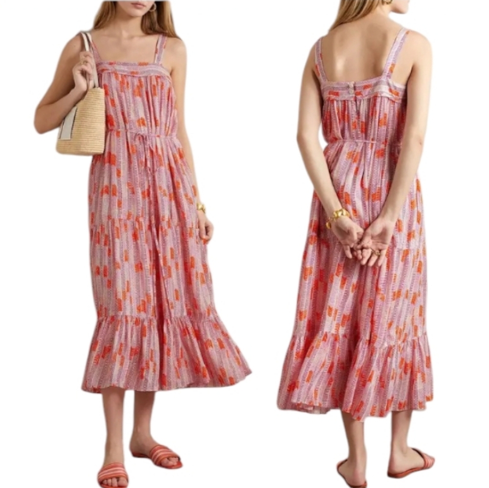 lemlem Gigi Sweepy Midi Dress Waist Tie